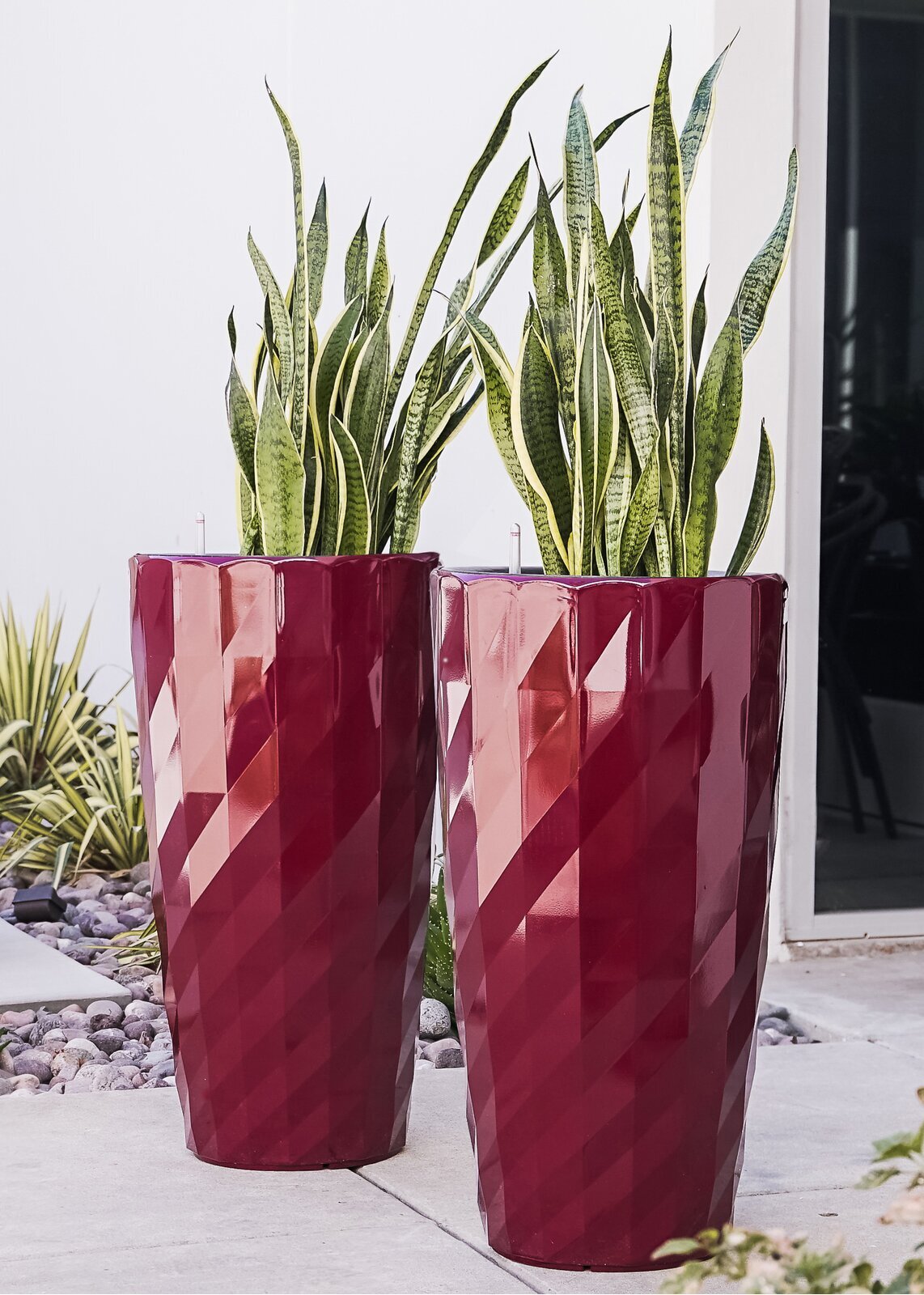 Red, textured extra large indoor planters for trees