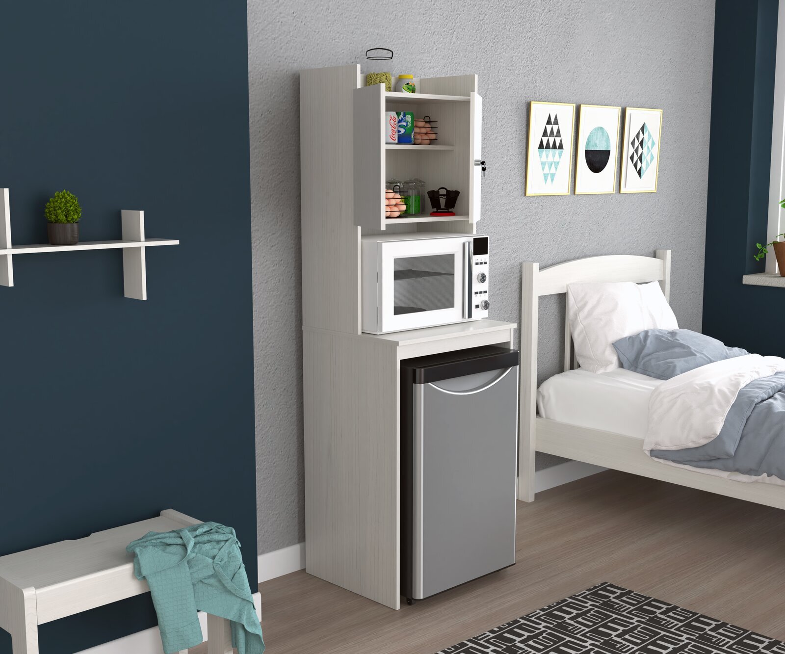 Refrigerator and Microwave Oak Pantry Combo