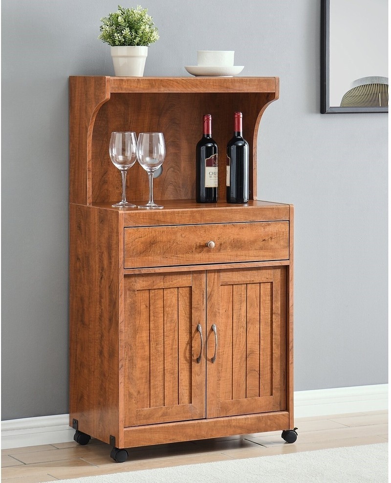 Rolling Oak Kitchen Pantry Cabinet
