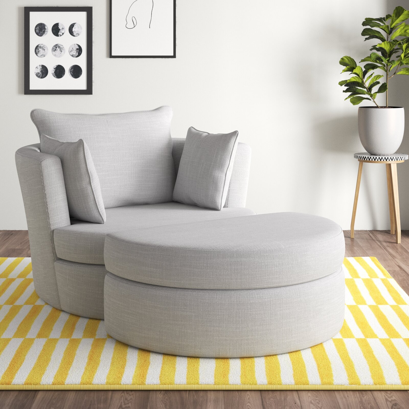 Round chairs with cushion and ottoman