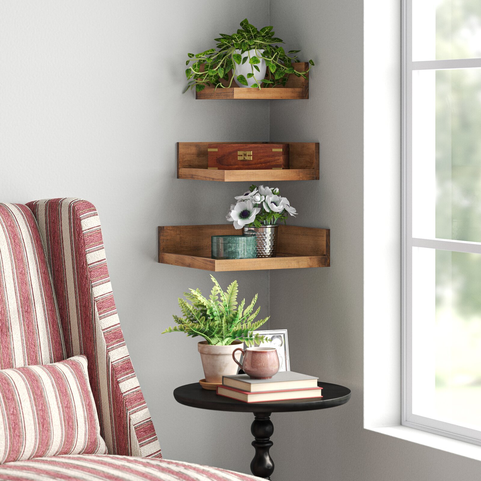Rustic Farmhouse Wooden Corner Shelf Design