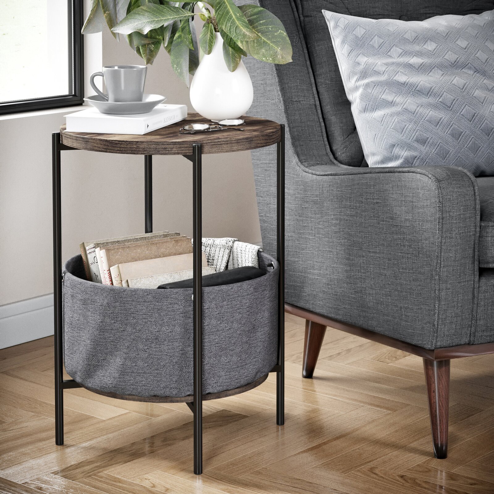 Rustic magazine rack side table 