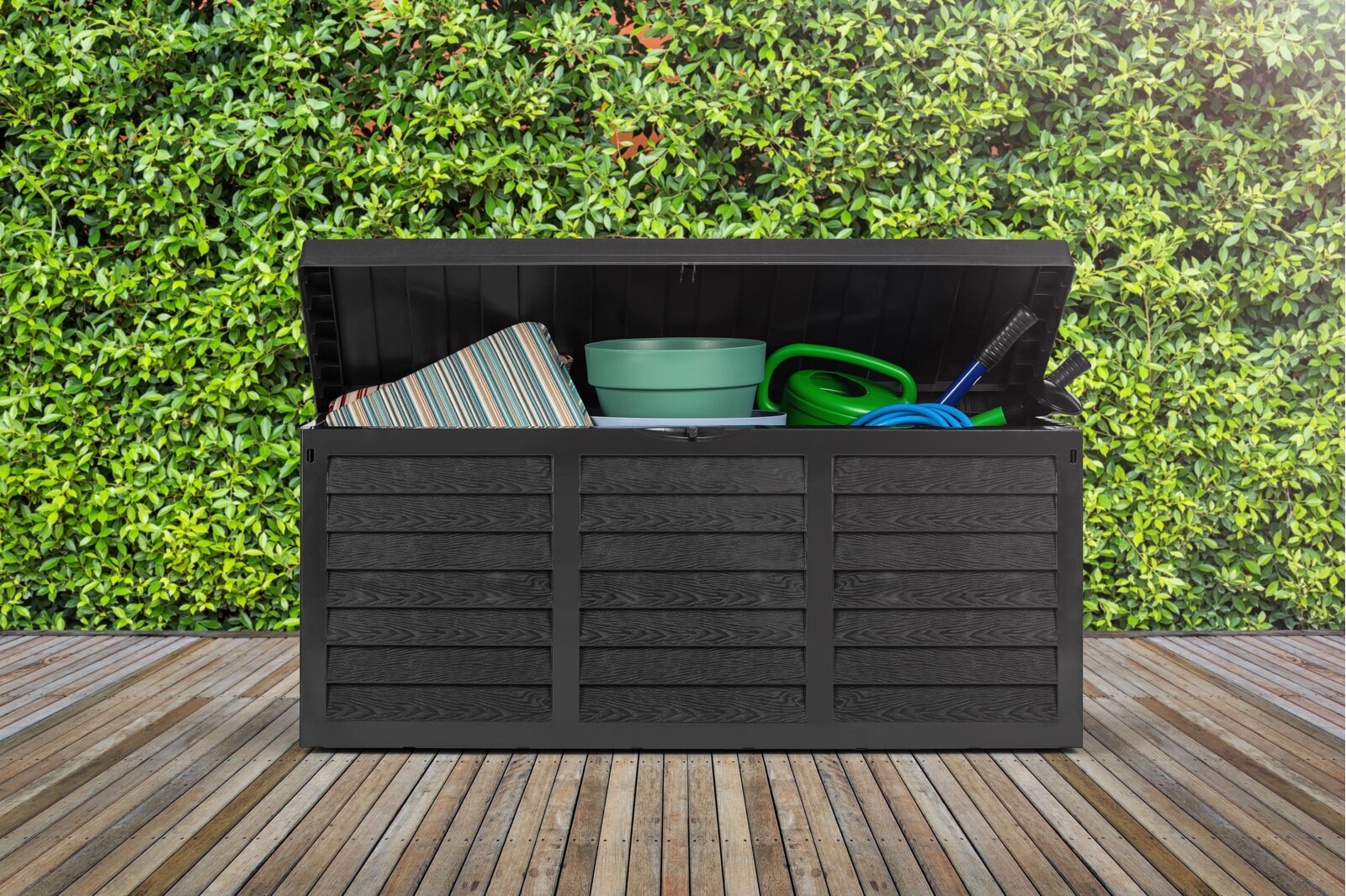 Rustic State 84 Gallons Gallon Water Resistant Resin Lockable Deck Box with Wheels