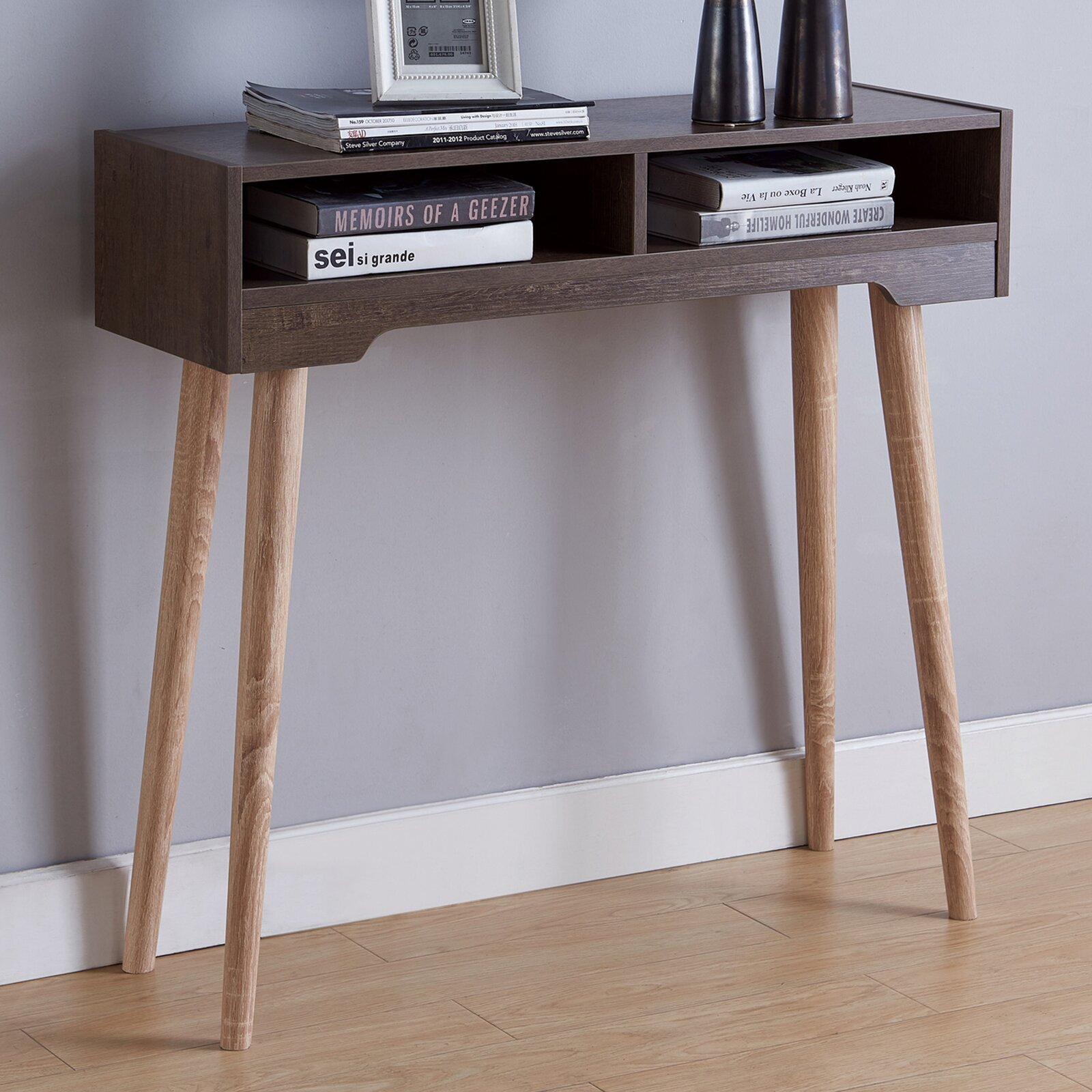Scandi skinny table behind couch
