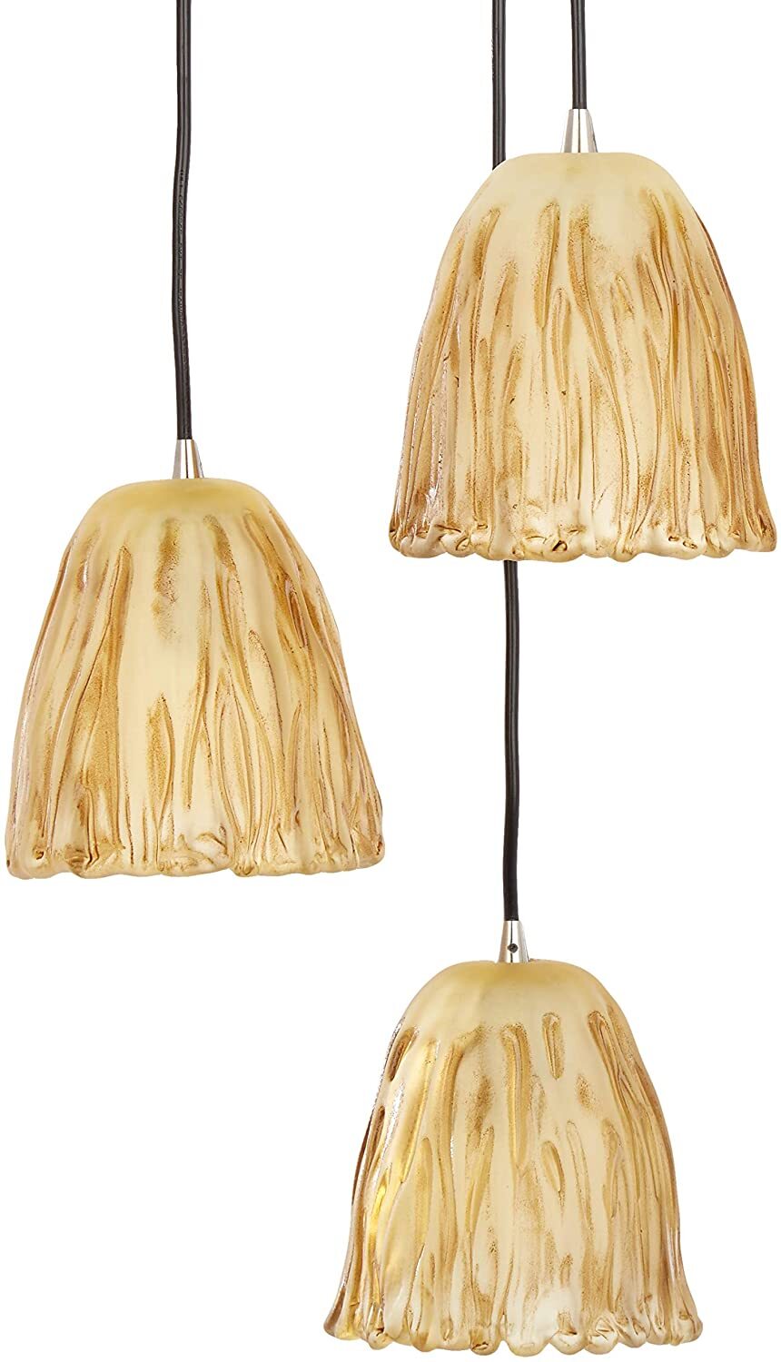 Set of Three Amber Wrinkled Tulip Shades