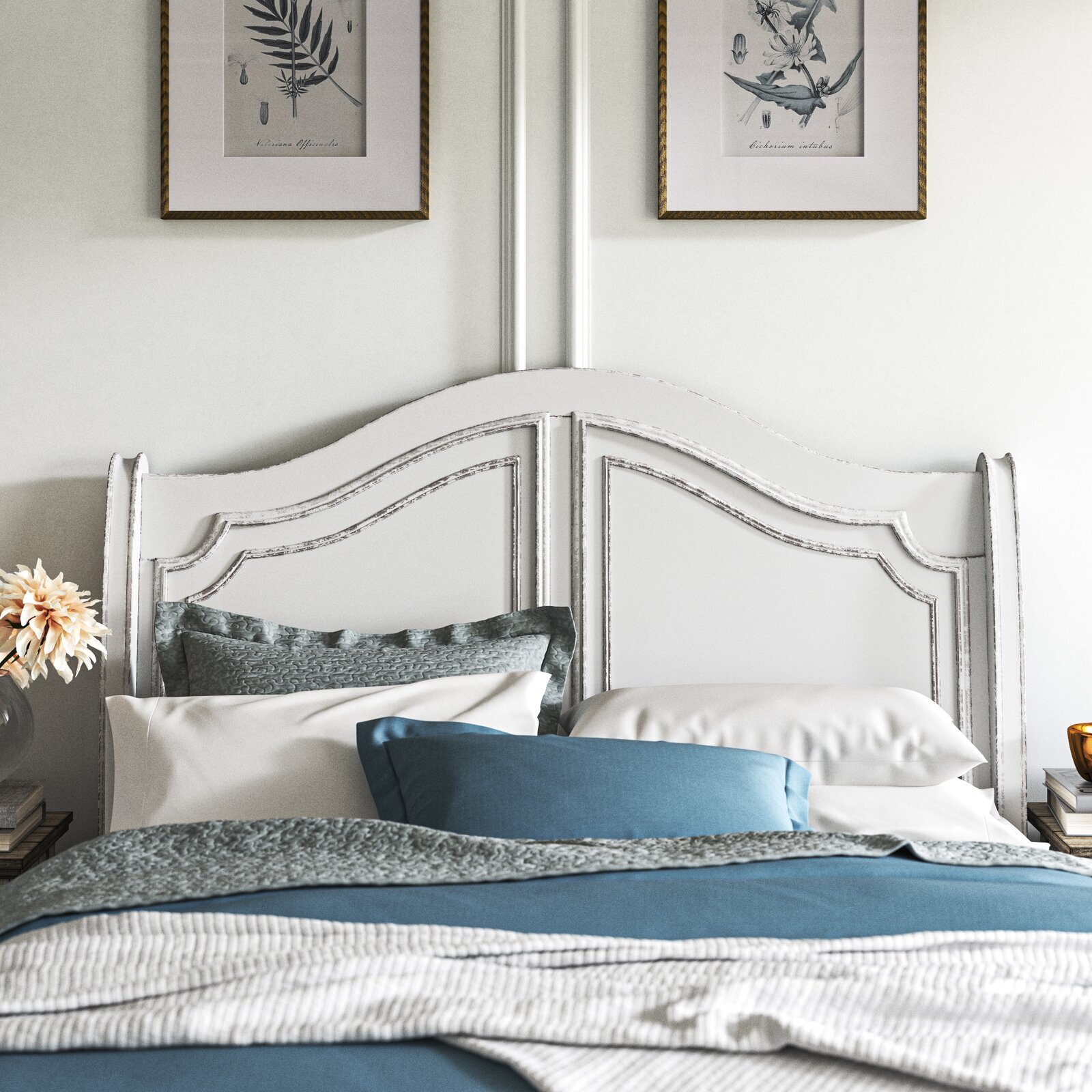 Shabby chic high headboard king bed