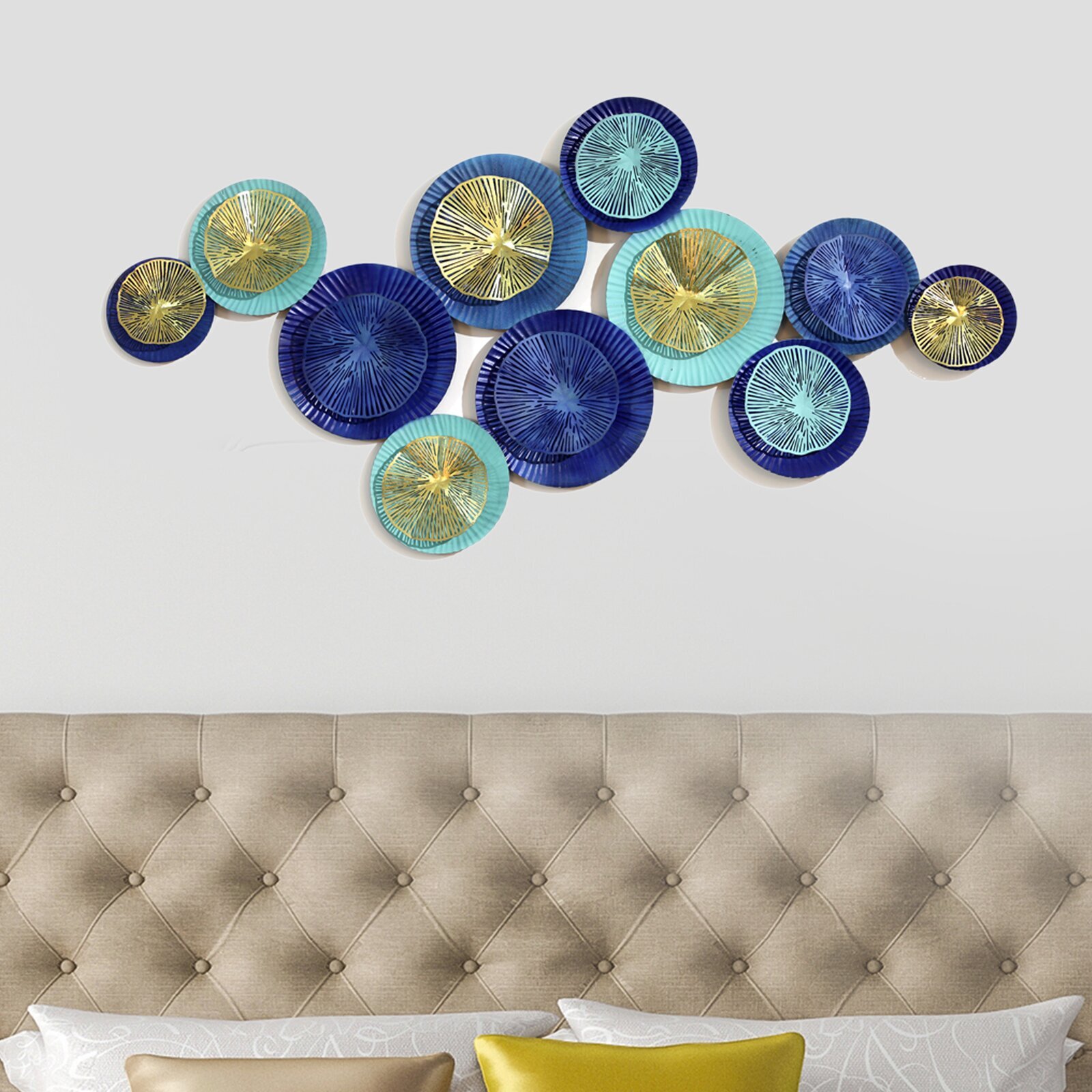 Shades of blue circles metal wall art