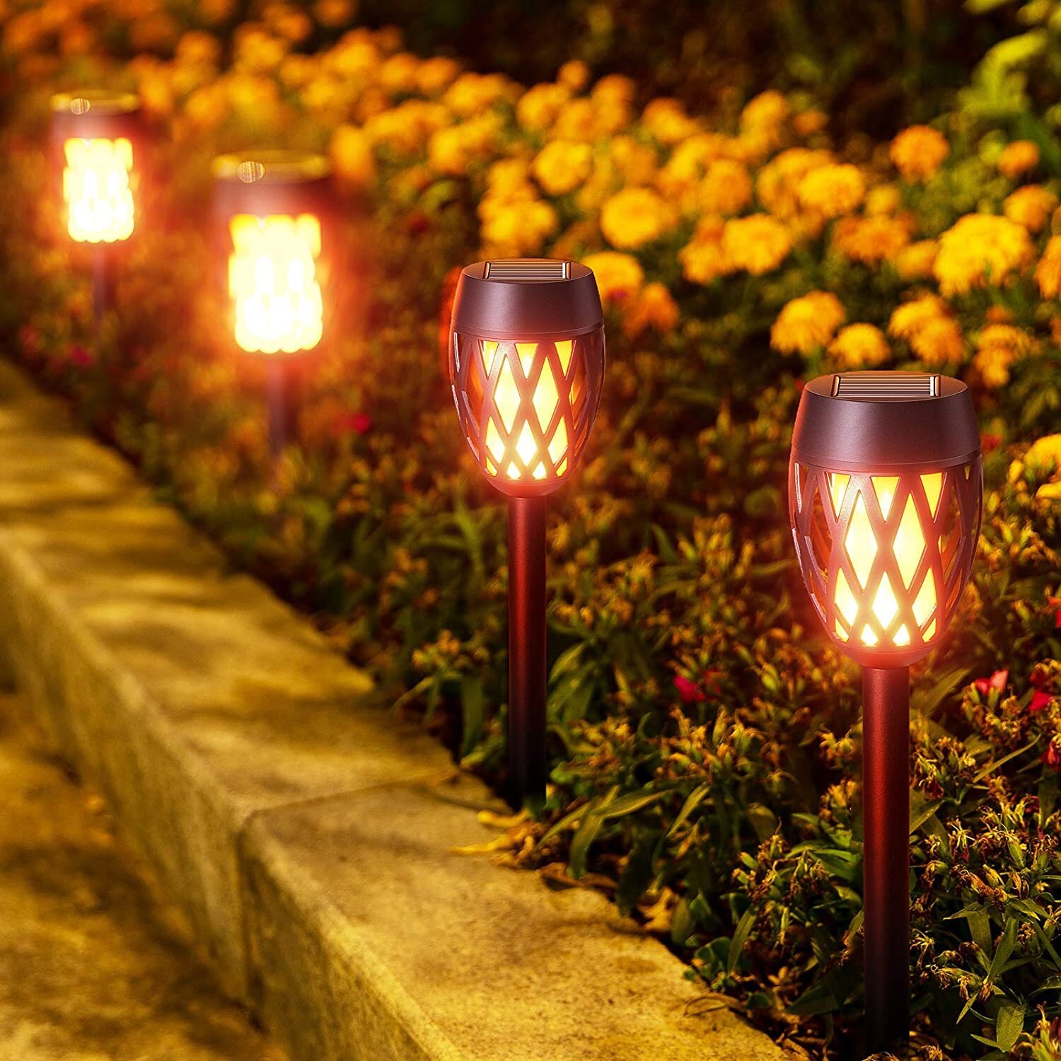 Solar outdoor flame lights