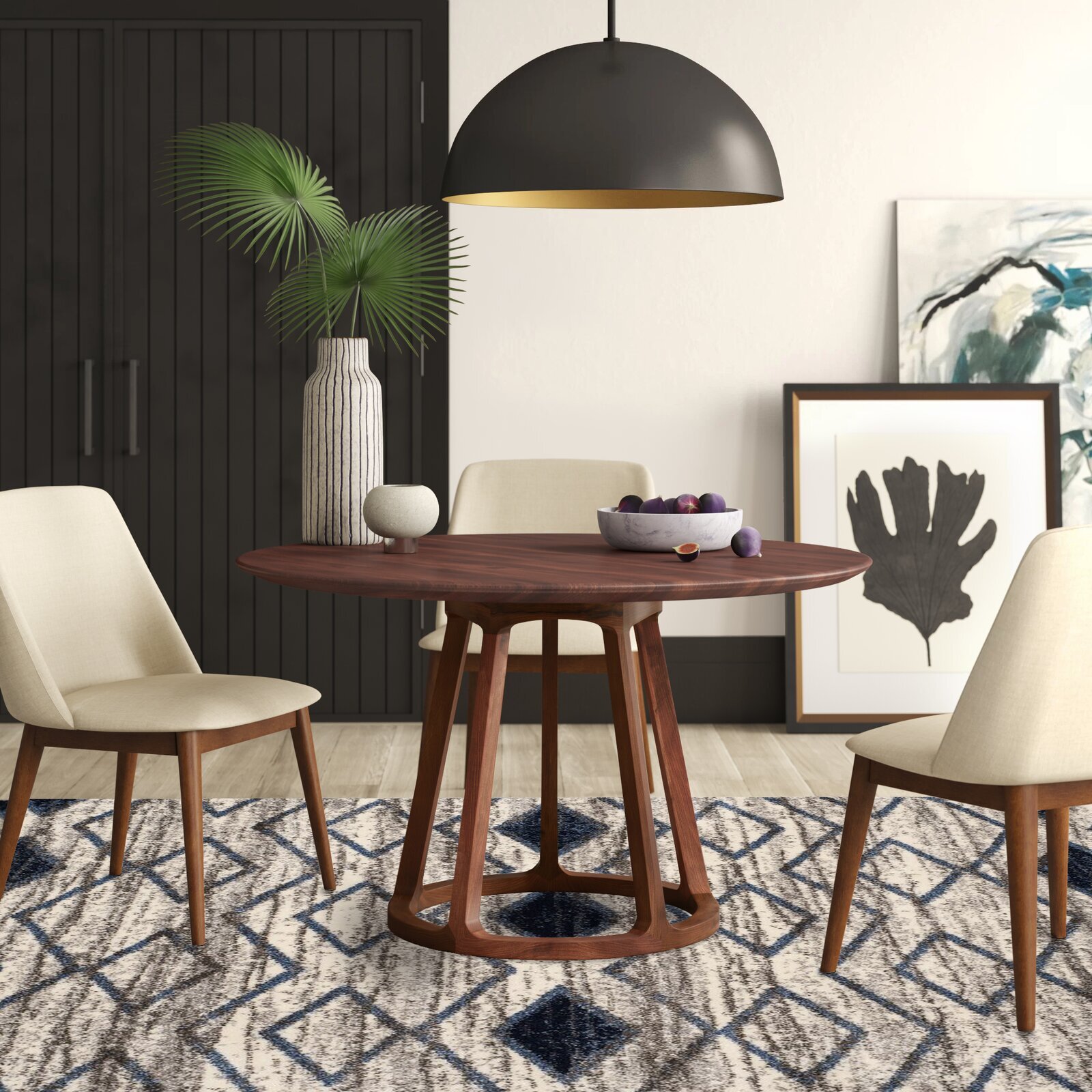 Solid walnut mid century modern round tables that seat 8
