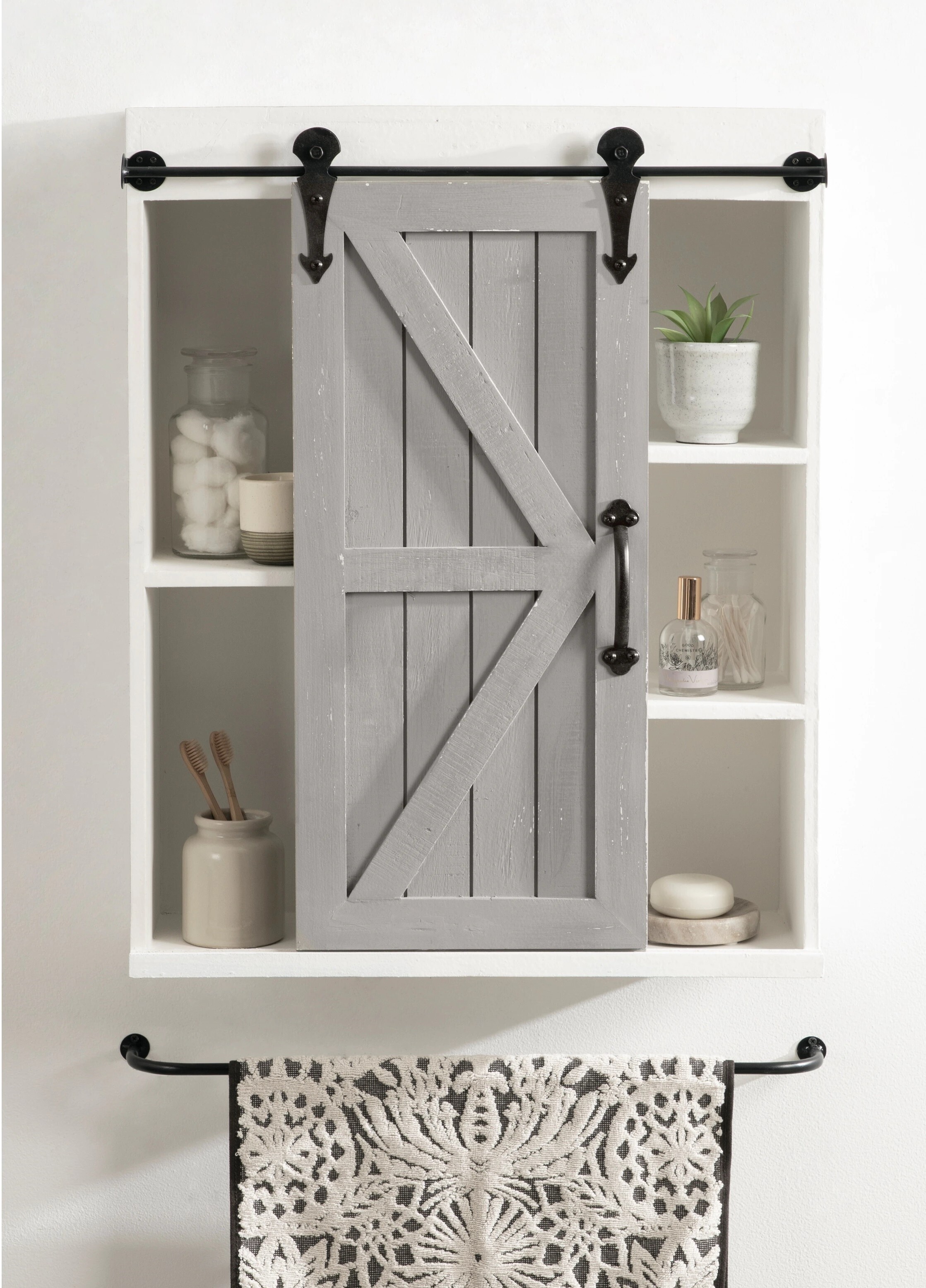 Solid Wood Bathroom Wall Cabinet with Sliding Barn Door