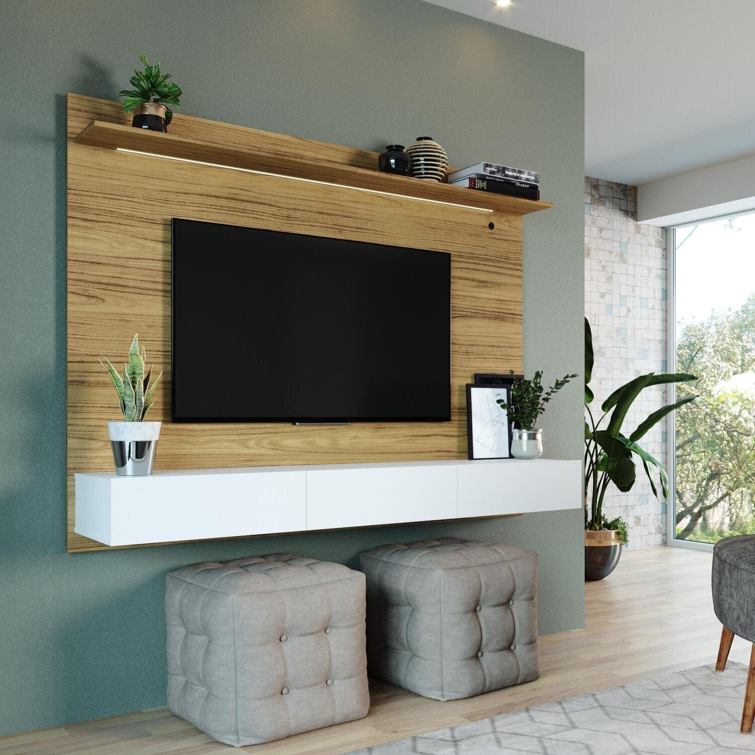 Solid Wood Floating Entertainment Center
