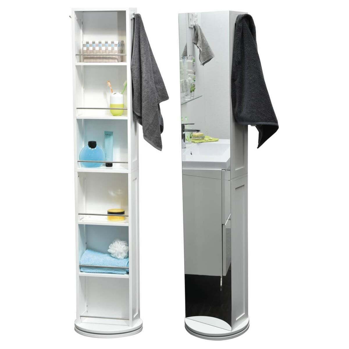Swivel Tower Narrow Cabinet With Mirror