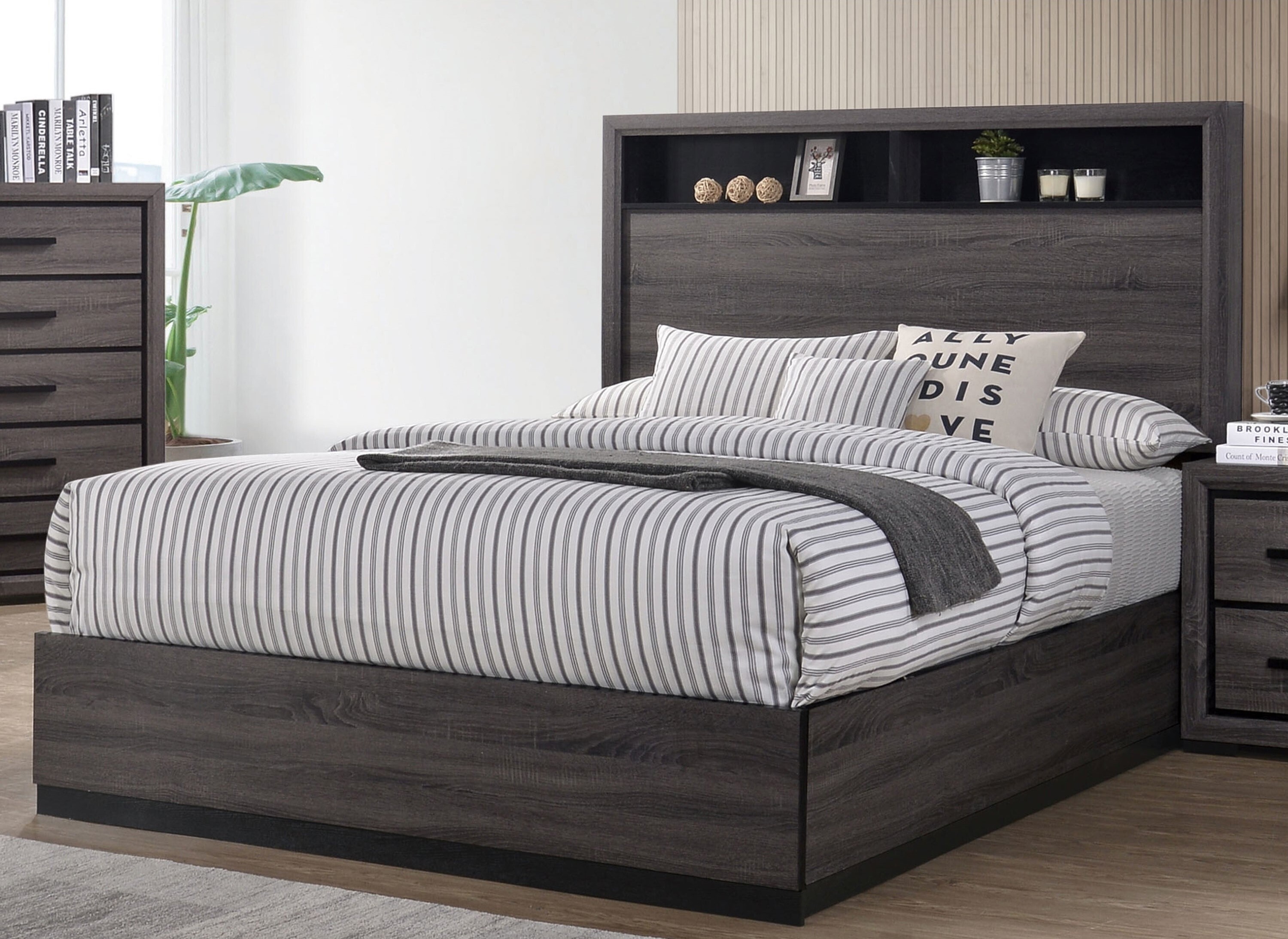 Tall Bookshelf King Headboard with Single Narrow Shelf