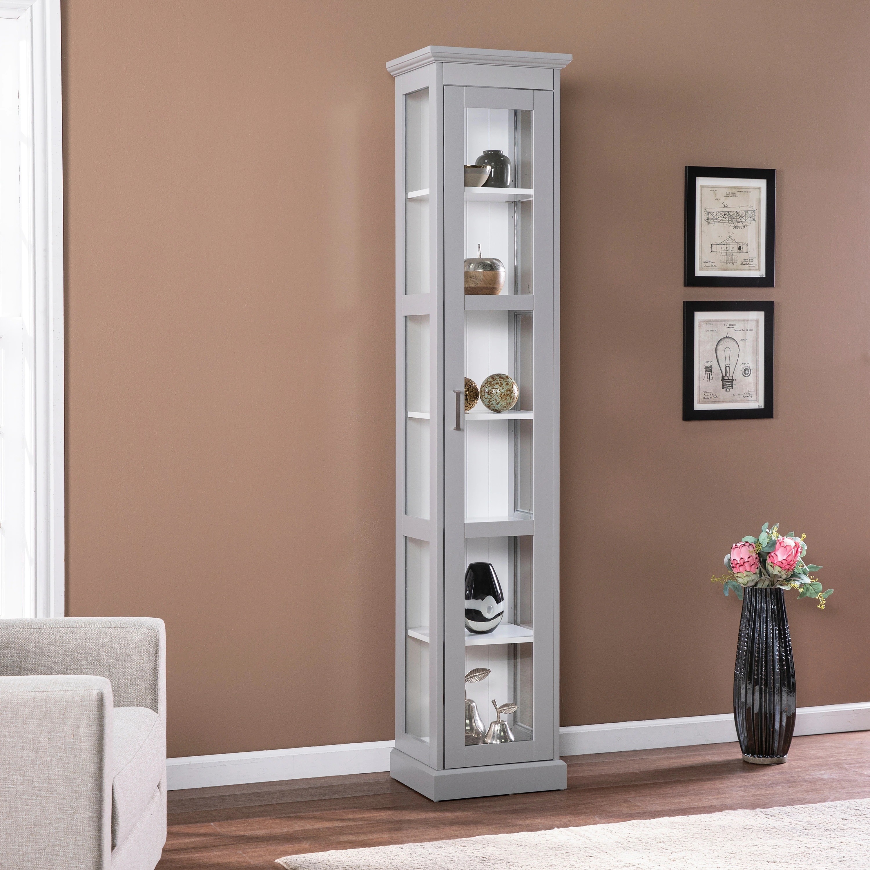 Tall Glass Narrow Cabinet for Display
