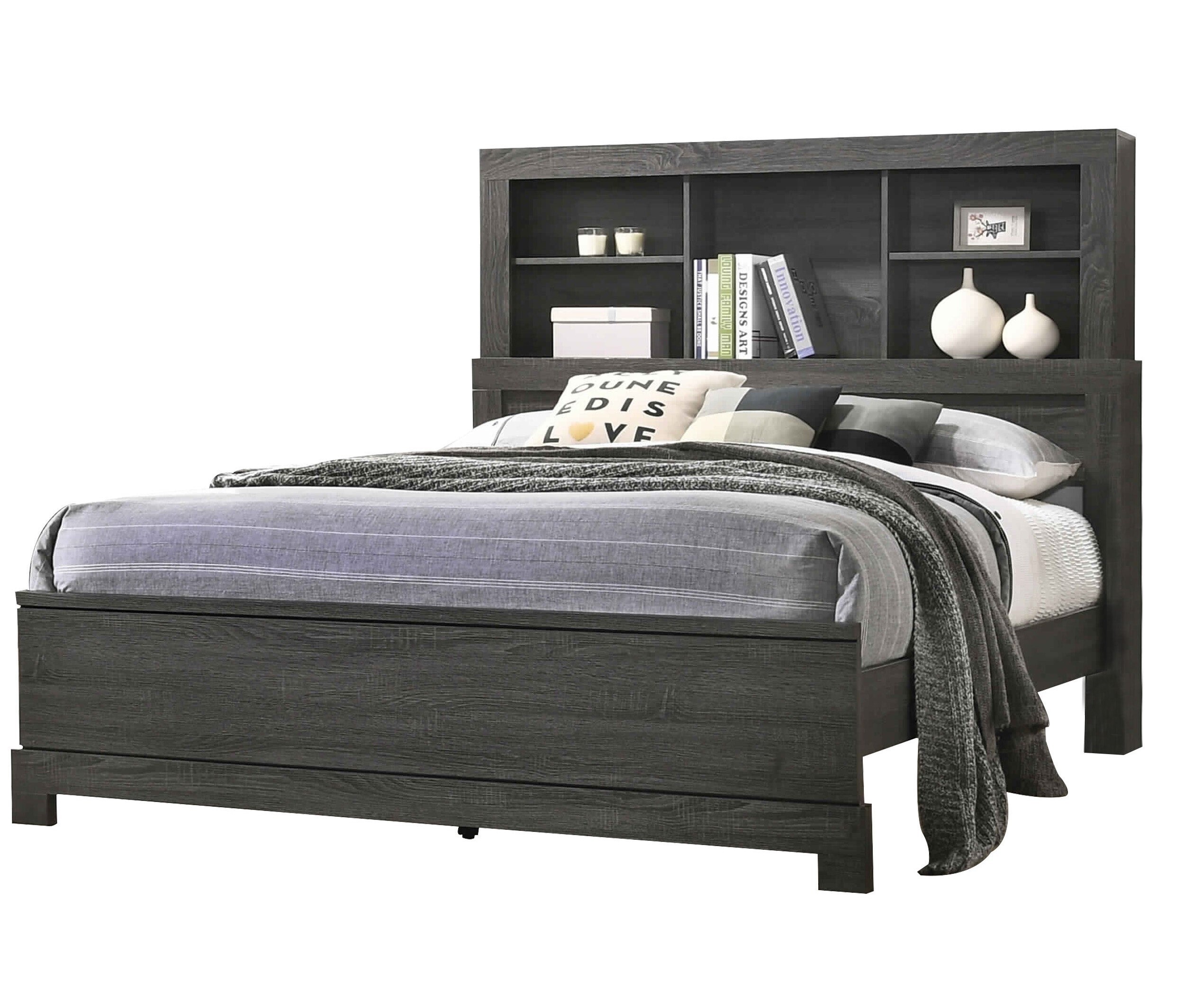 Tall King Headboard Bookcase with Large Compartments