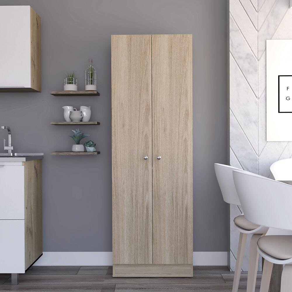Tall Narrow Oak Pantry with Double Doors
