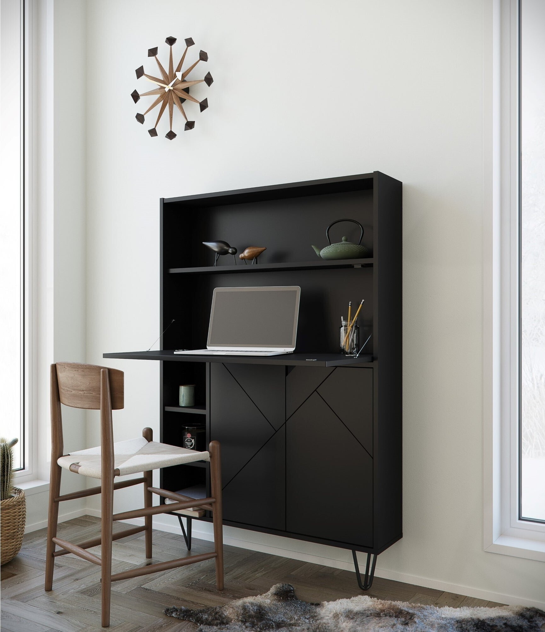 Thin secretary desks with hutch for small living rooms