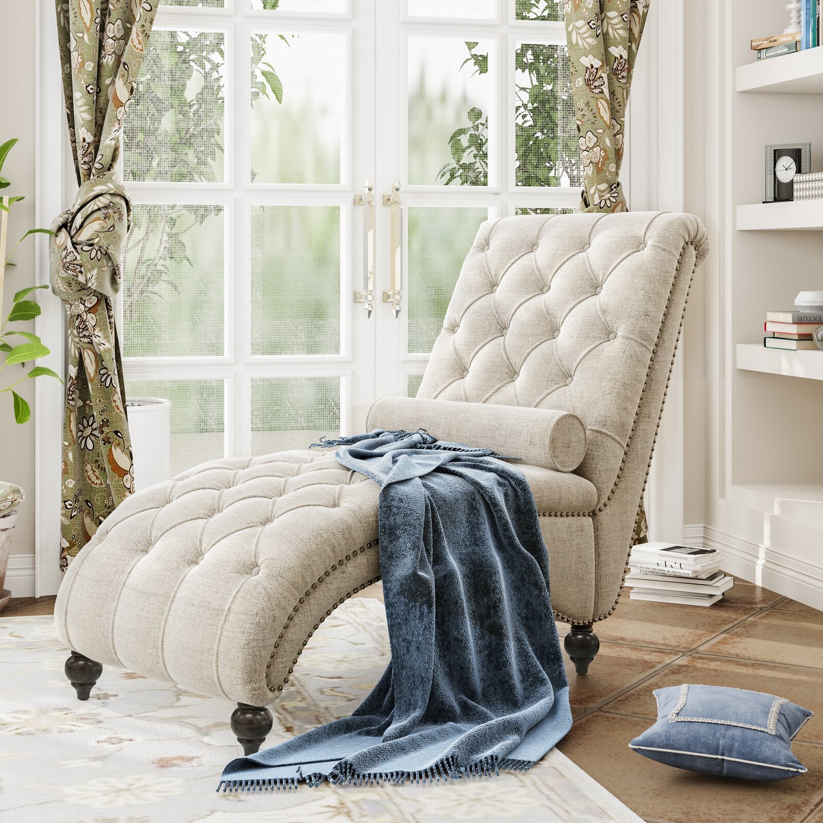 Traditional Chic Reclining Chaise Lounge Chair
