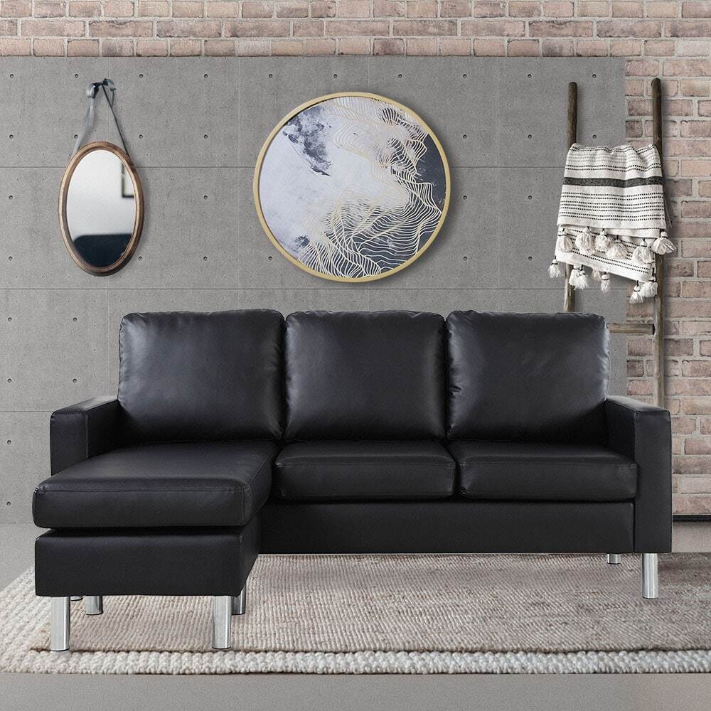 Ultra Compacted Small Leather Sectional Sofa with Separated Seat Cushions