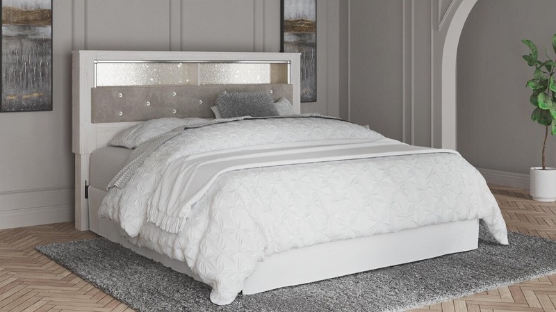 Upholstered King Bookcase Headboard with Built in LED Lights