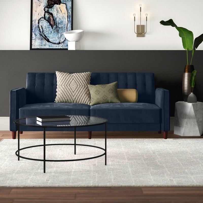 Velvet Click Clack Sofa Bed With Square Arms