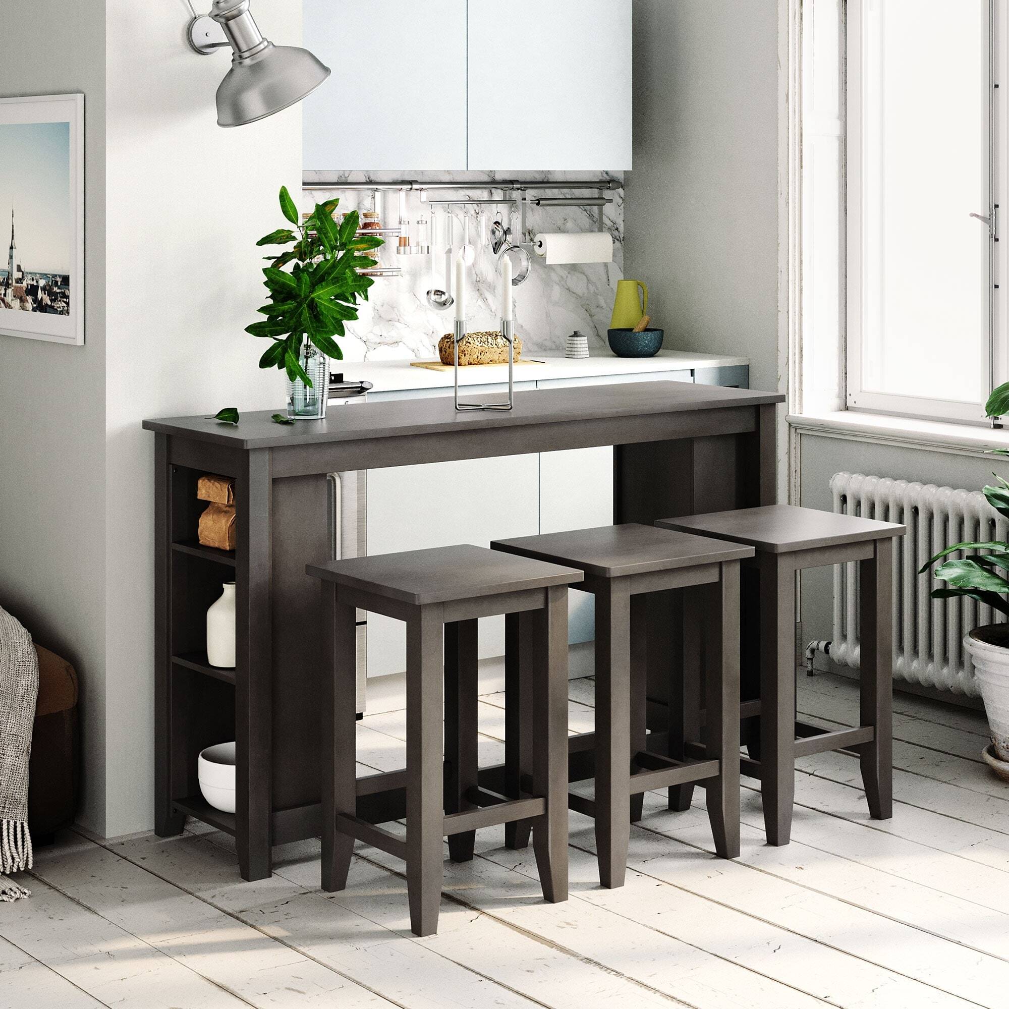 Very narrow counter height kitchen table with storage