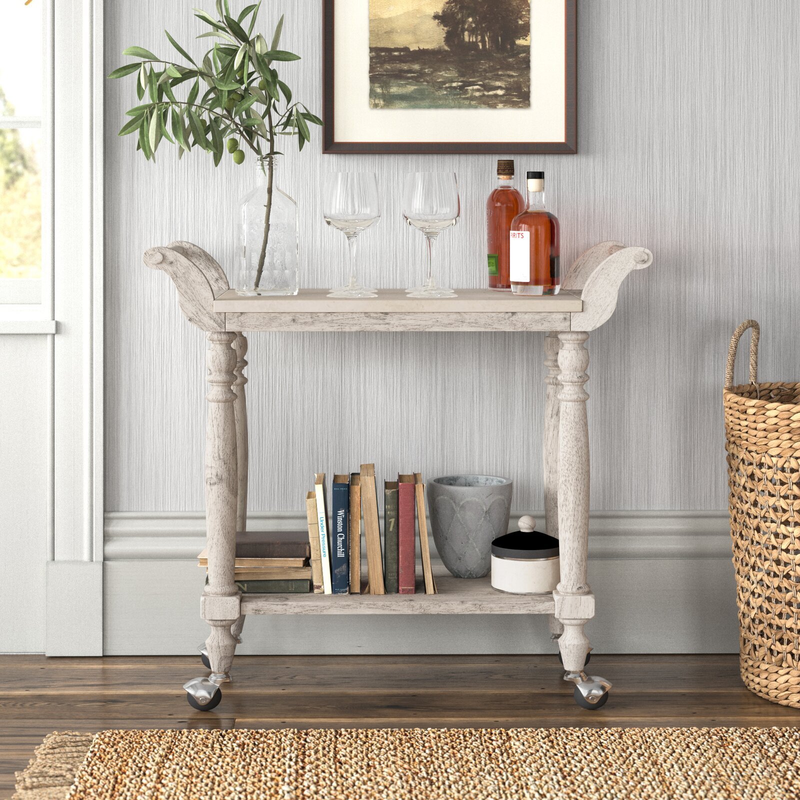 Vintage tea trolley with turned legs