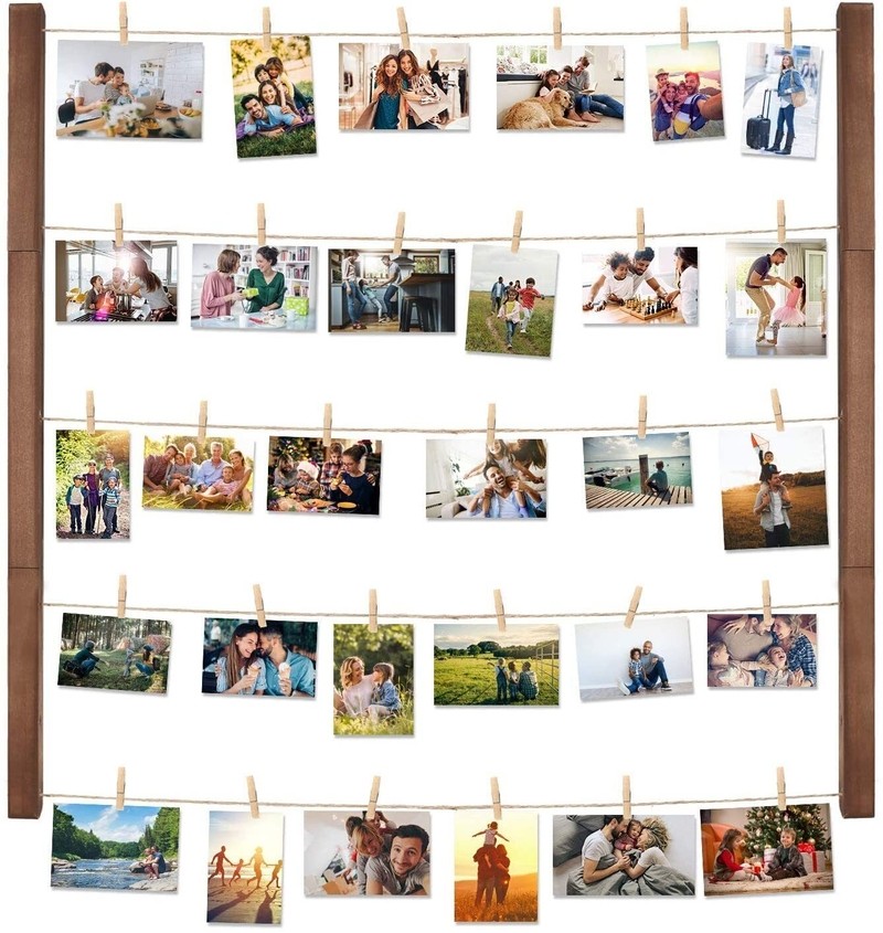 Wall Collage Frame with Strings and Wood Clothes Pegs