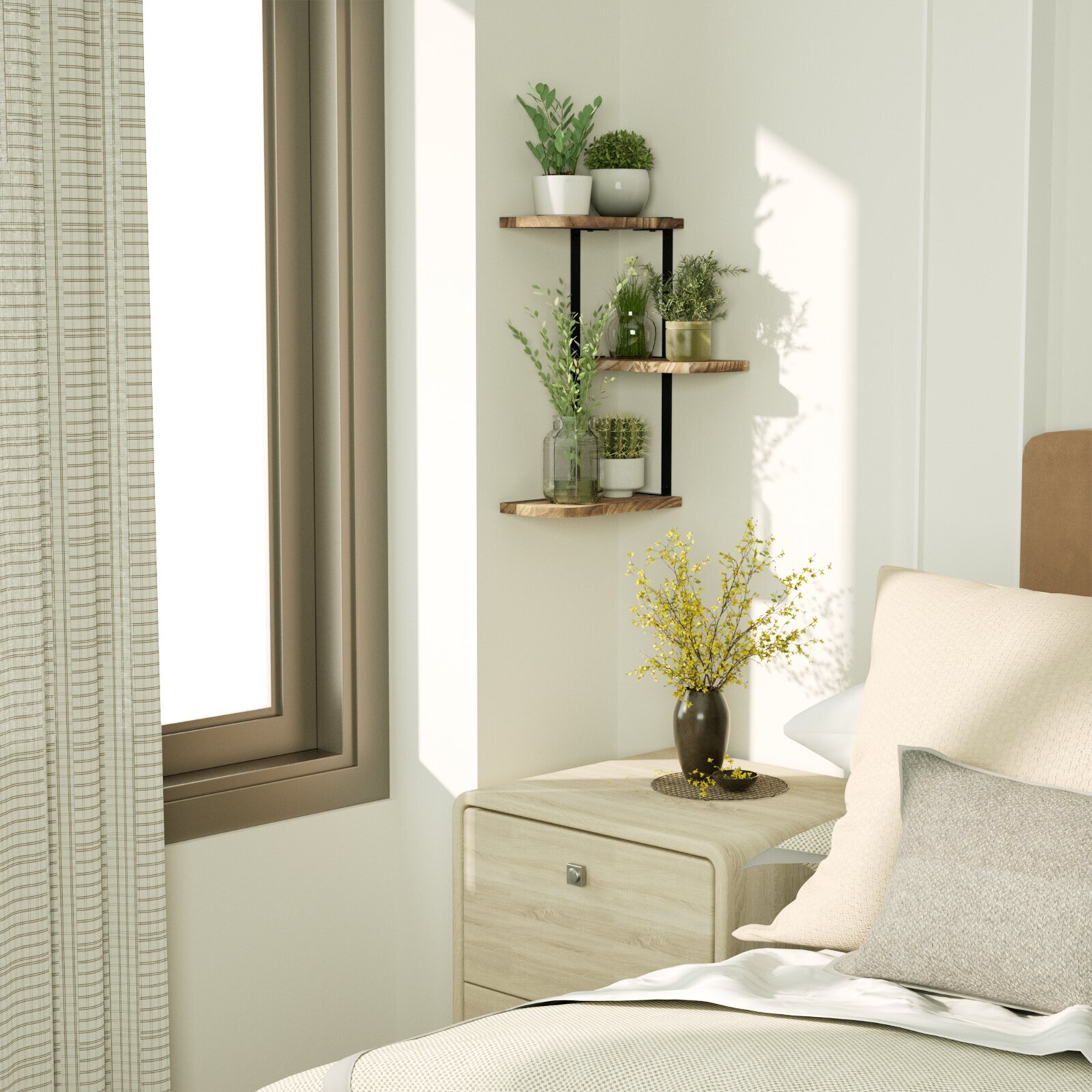 Wall mounted corner rack with adjustable shelves 