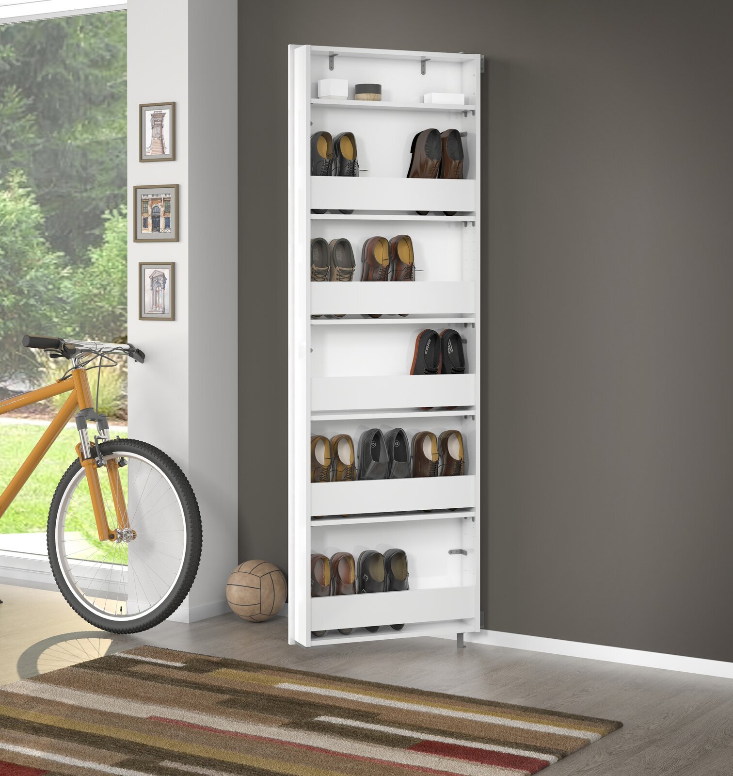 Wall mounted Rotating Tall Narrow Shoe Storage