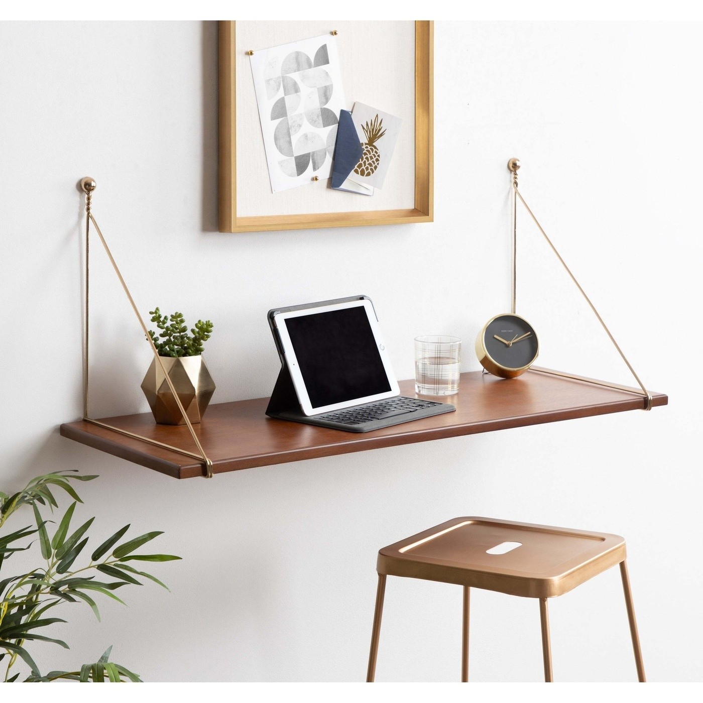 Wall Mounted Wooden Desk Shelf