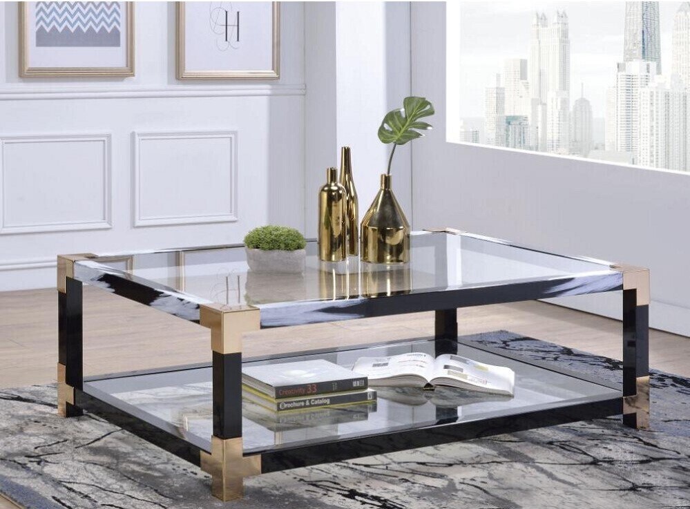 White Brushed and Clear Glass Oversized Coffee Table