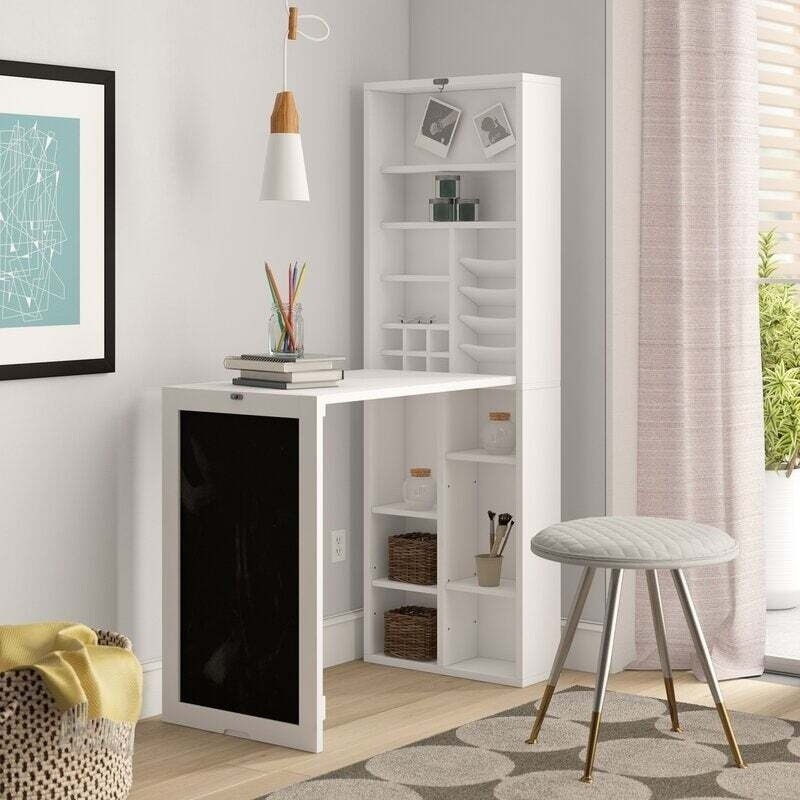White Floating Desk with Storage