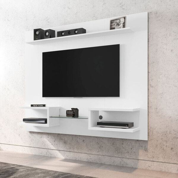 Wood 64 inch Floating Entertainment Center with Media Shelves