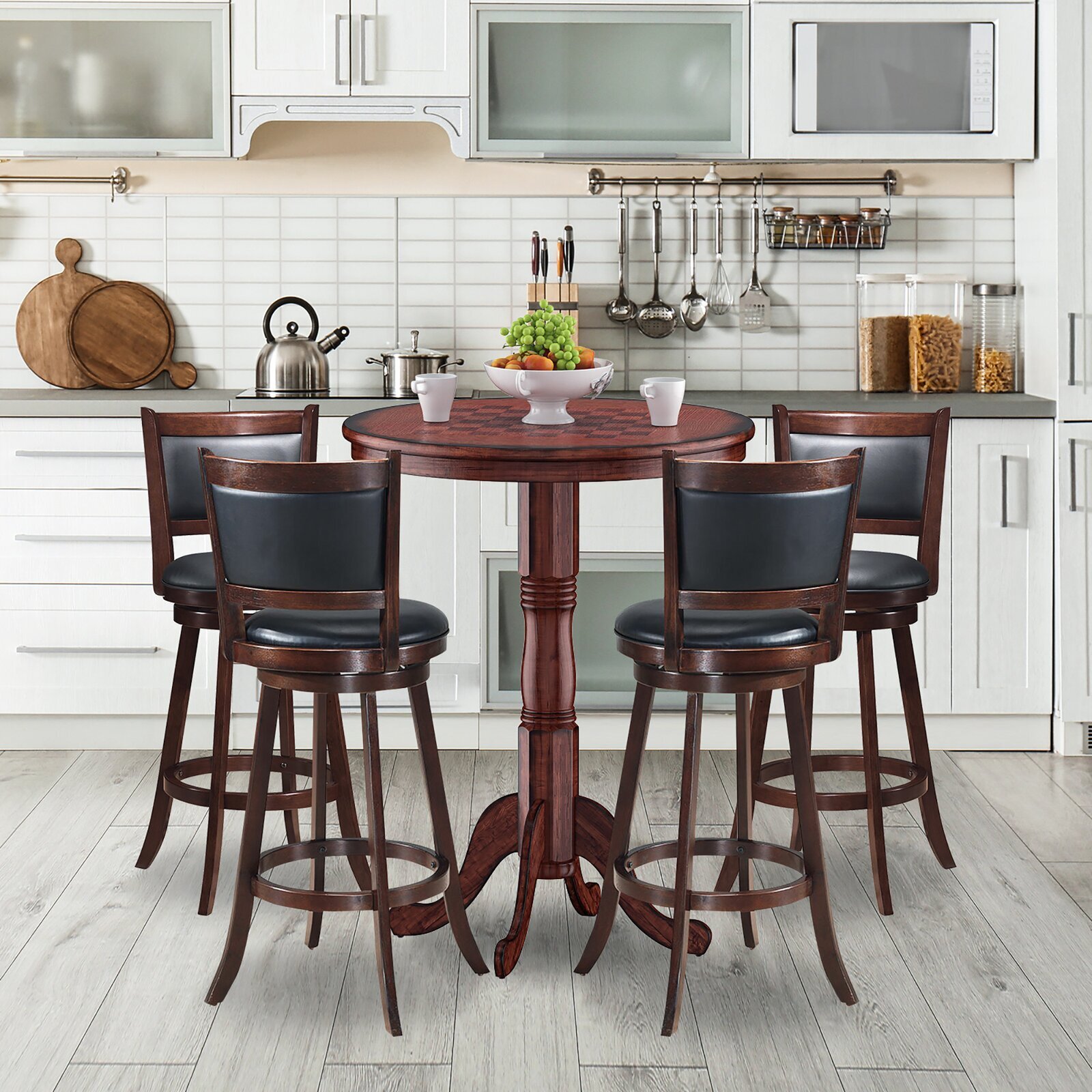Wood Bistro Pub style Round Bar Height Table for Four 