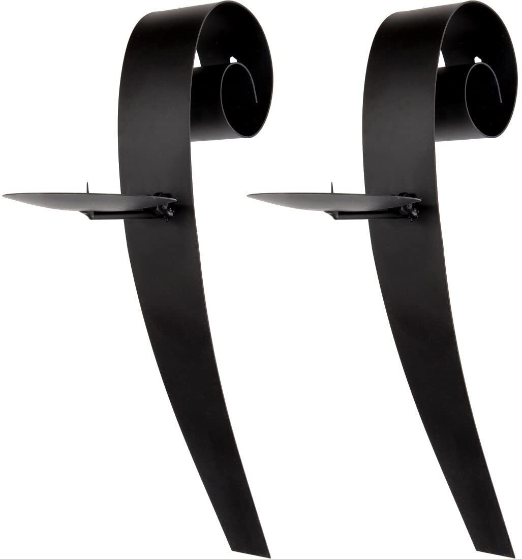2 Piece Curled Black Iron Wall Sconce 