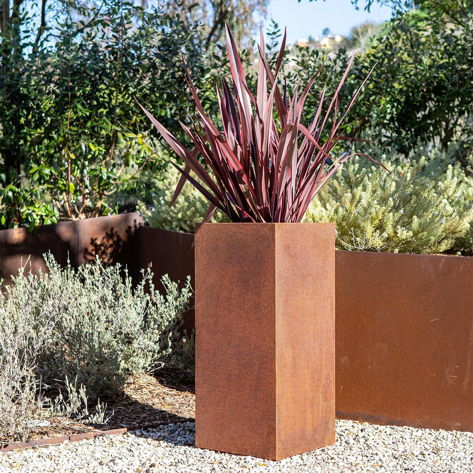 30” Tall Metallic Steel Pot Planter 