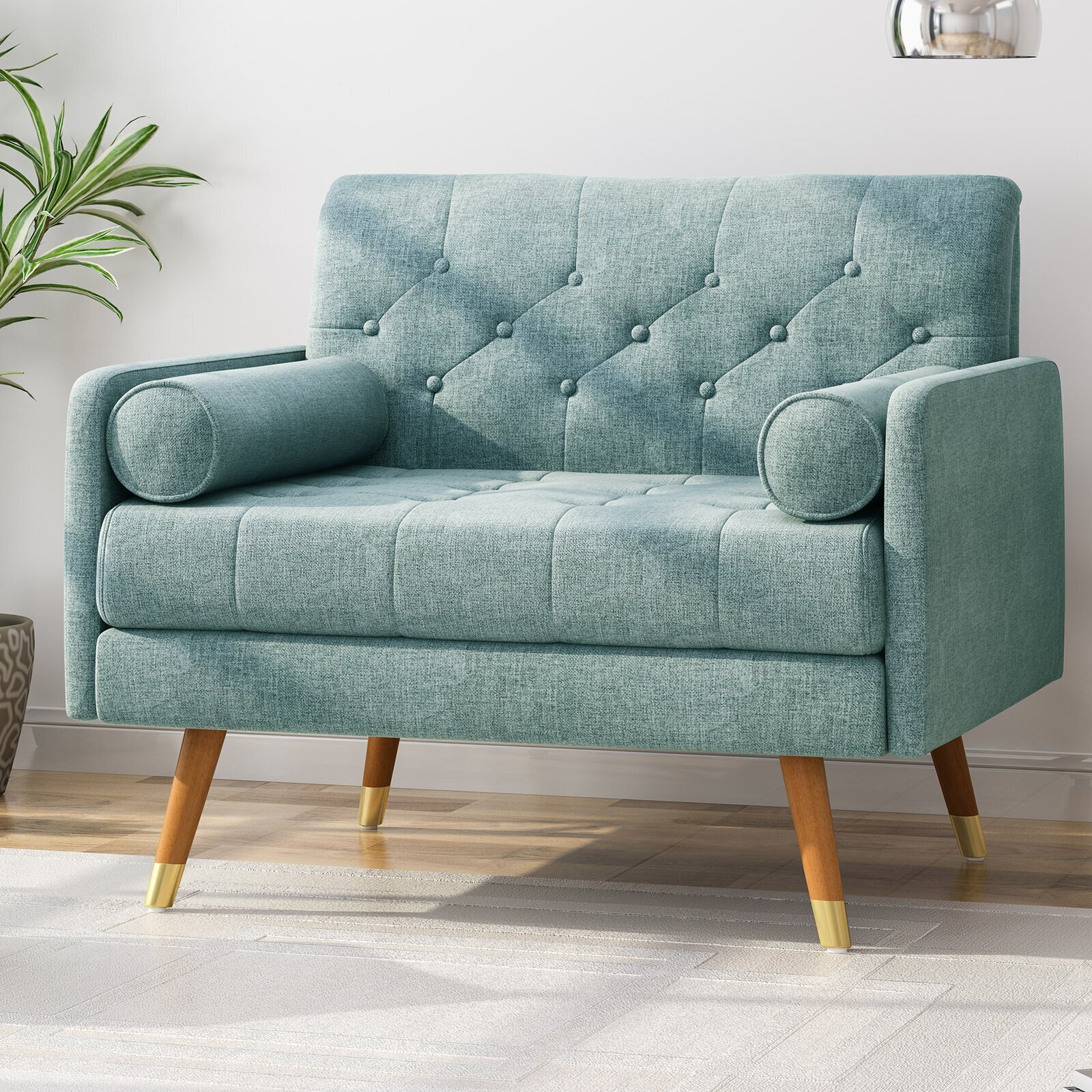 38 25” Wide Tufted Armchair with Toss Pillows