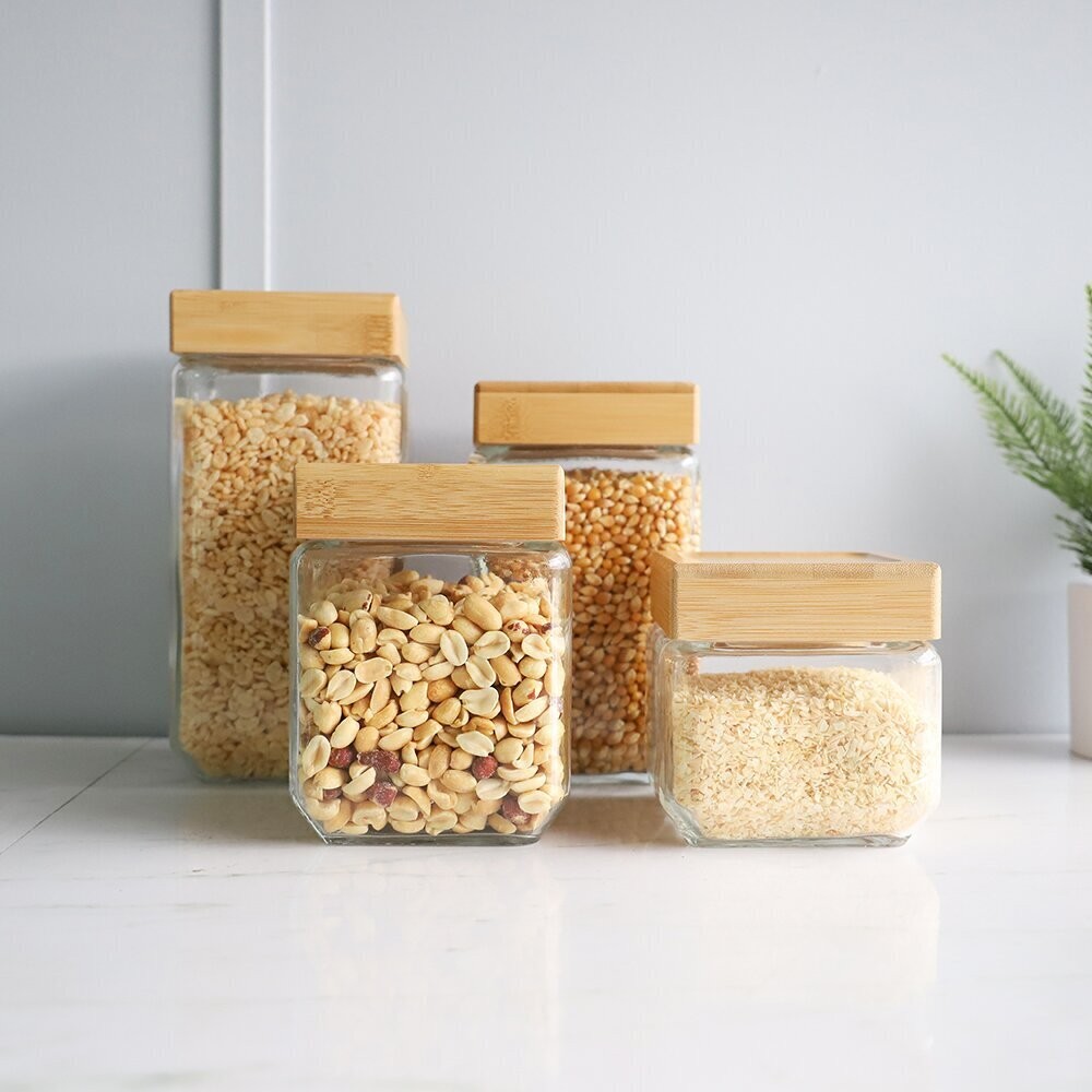 4 Piece Canister Set with Bamboo Lids 