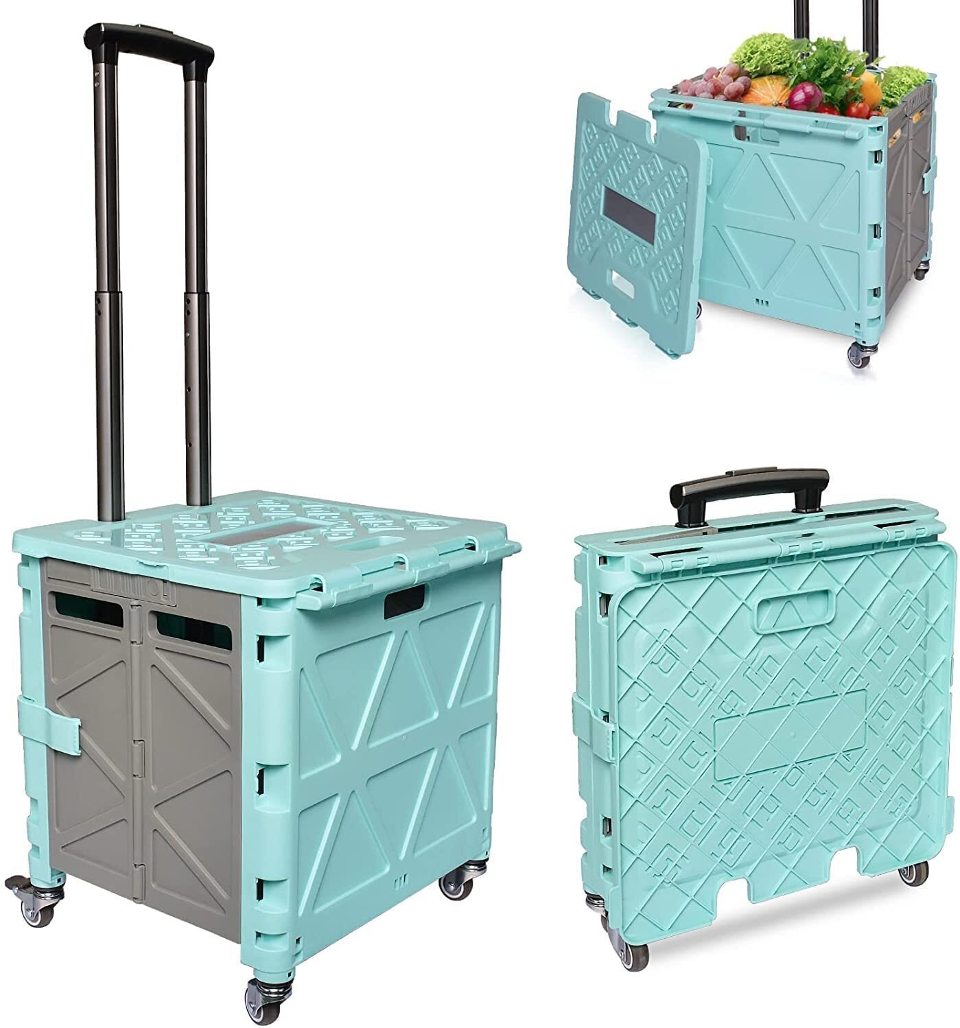 4 Wheel Folding Shopping Cart with Lid and Handle
