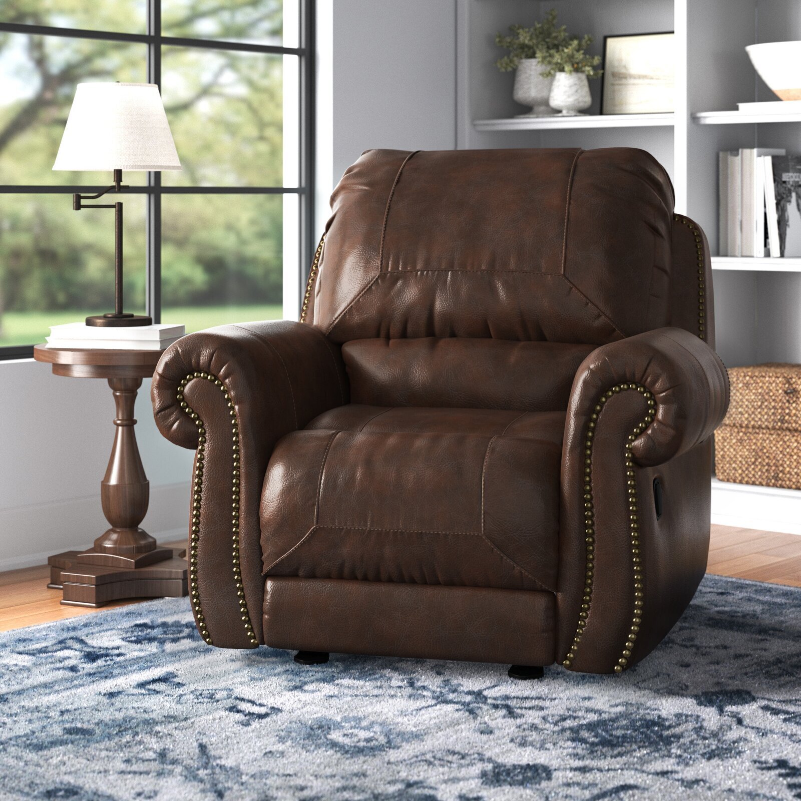 43” Wide Manual Rocker Recliner with Nailhead Trim