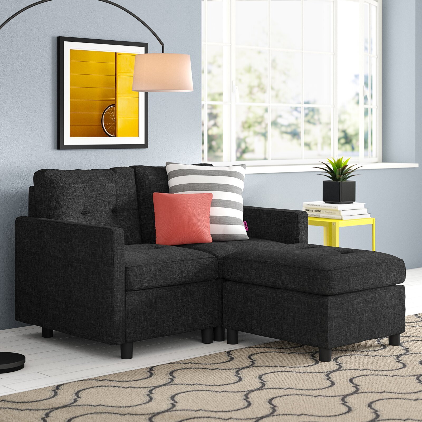 52” Wide Reversible Modular Sofa & Chaise with Ottoman
