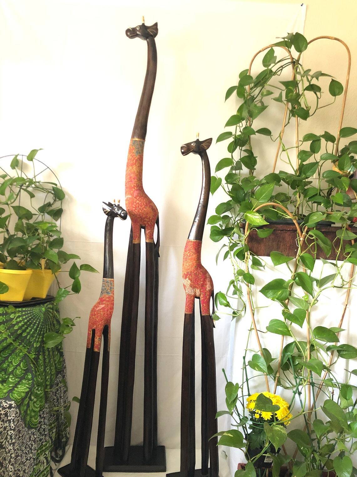 6 foot tall Wooden Giraffe with Red Body
