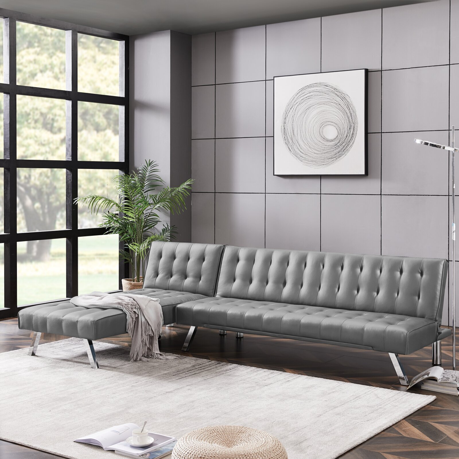 66” Wide Faux Leather Reversible Sleeper Sofa & Chaise