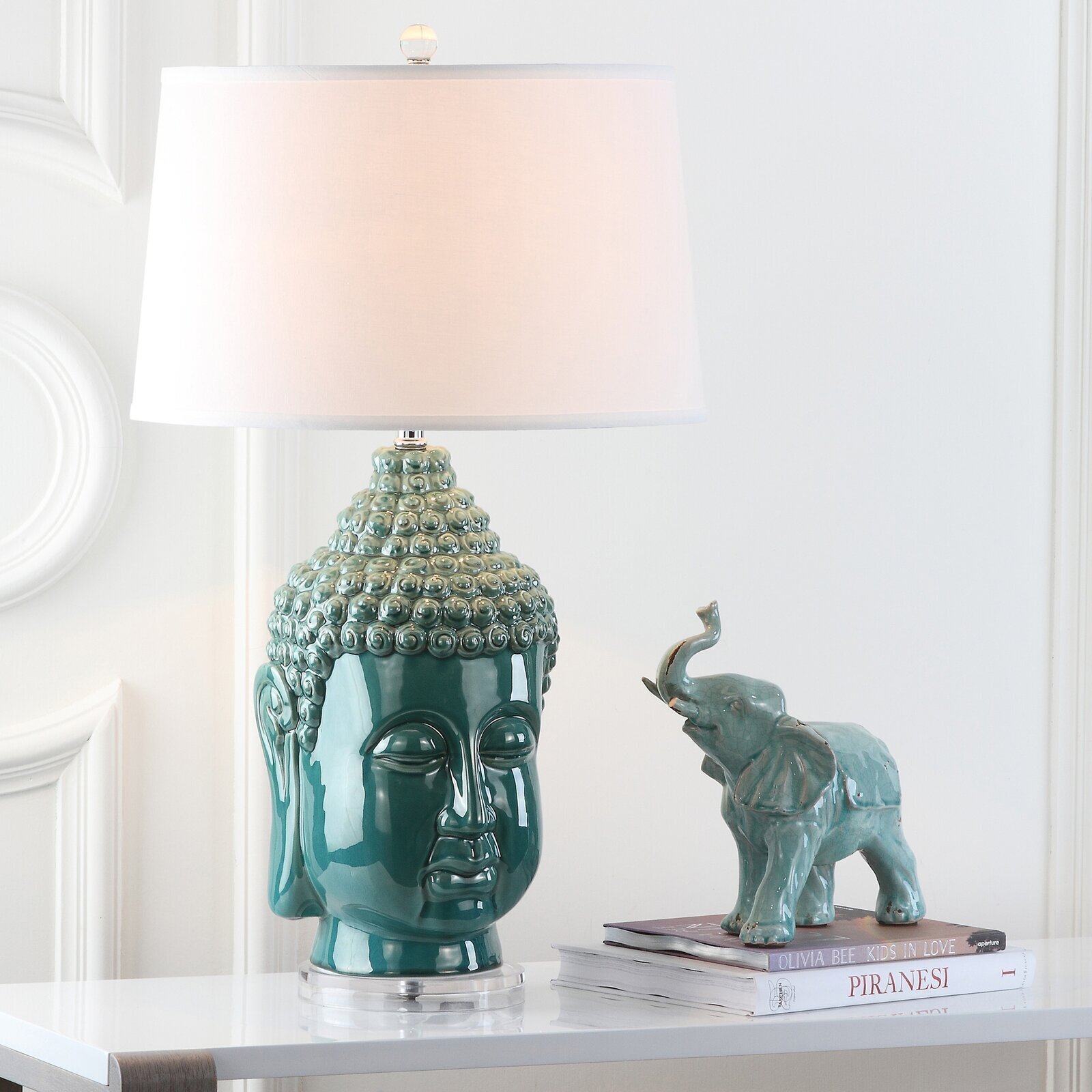 A Pair of Teal Table Serenity Lamps