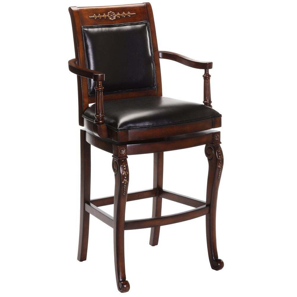 Accented Wooden Swivel Bar Stools with Back and Square Seat