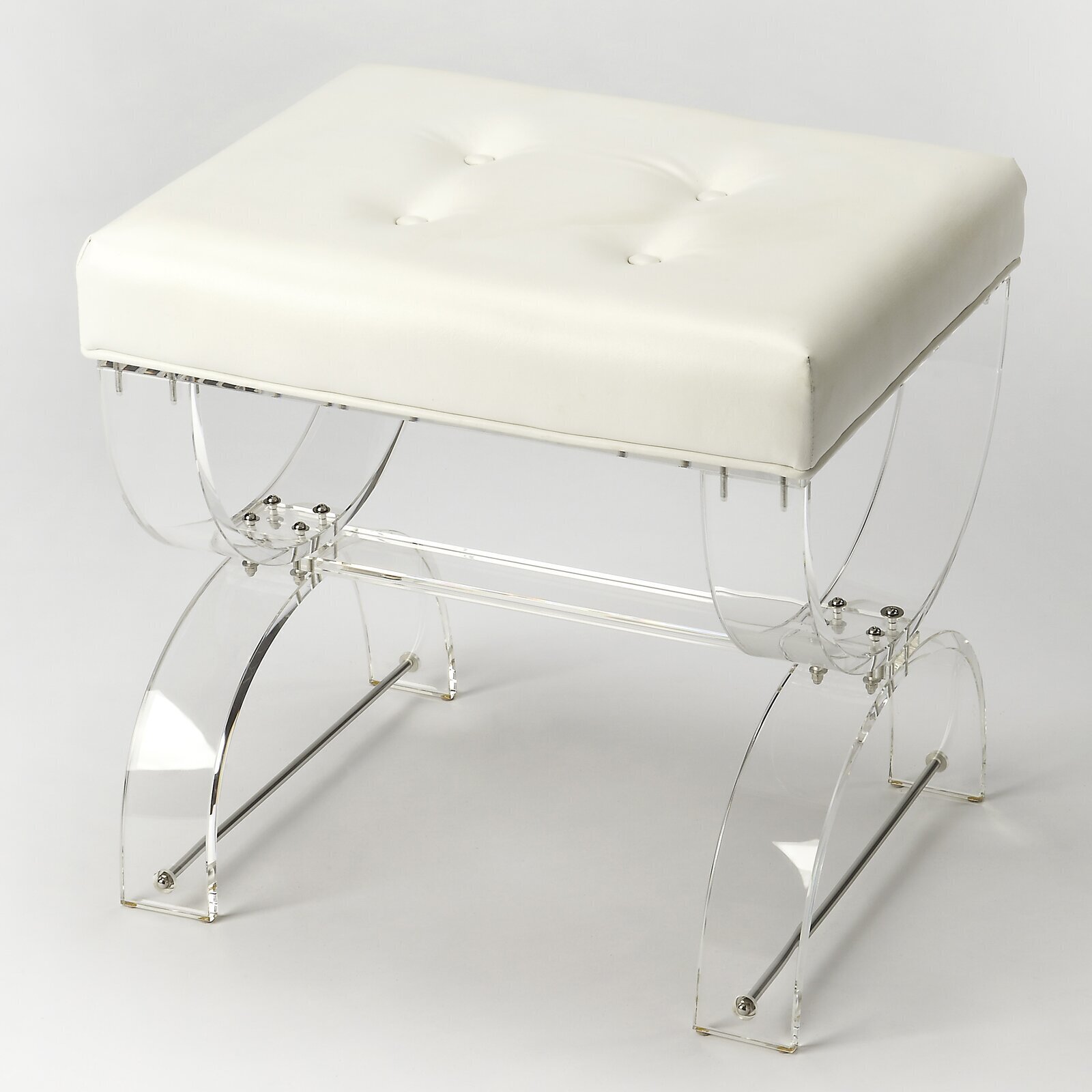 Acrylic and White Leather Vanity Stool 