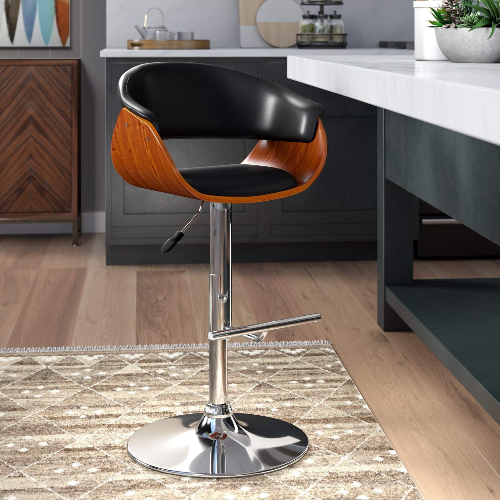 Adjustable Height Bar Stool with Bucket Seat