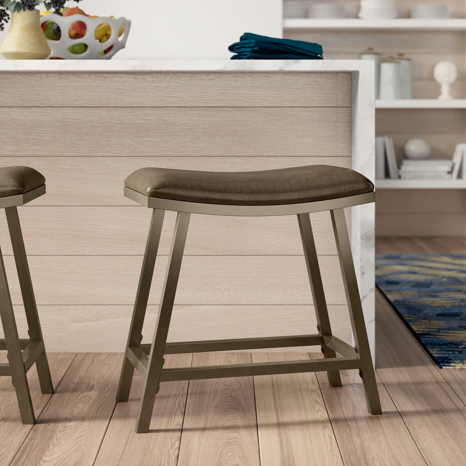 Adjustable Leather Saddle Seat Bar Stool