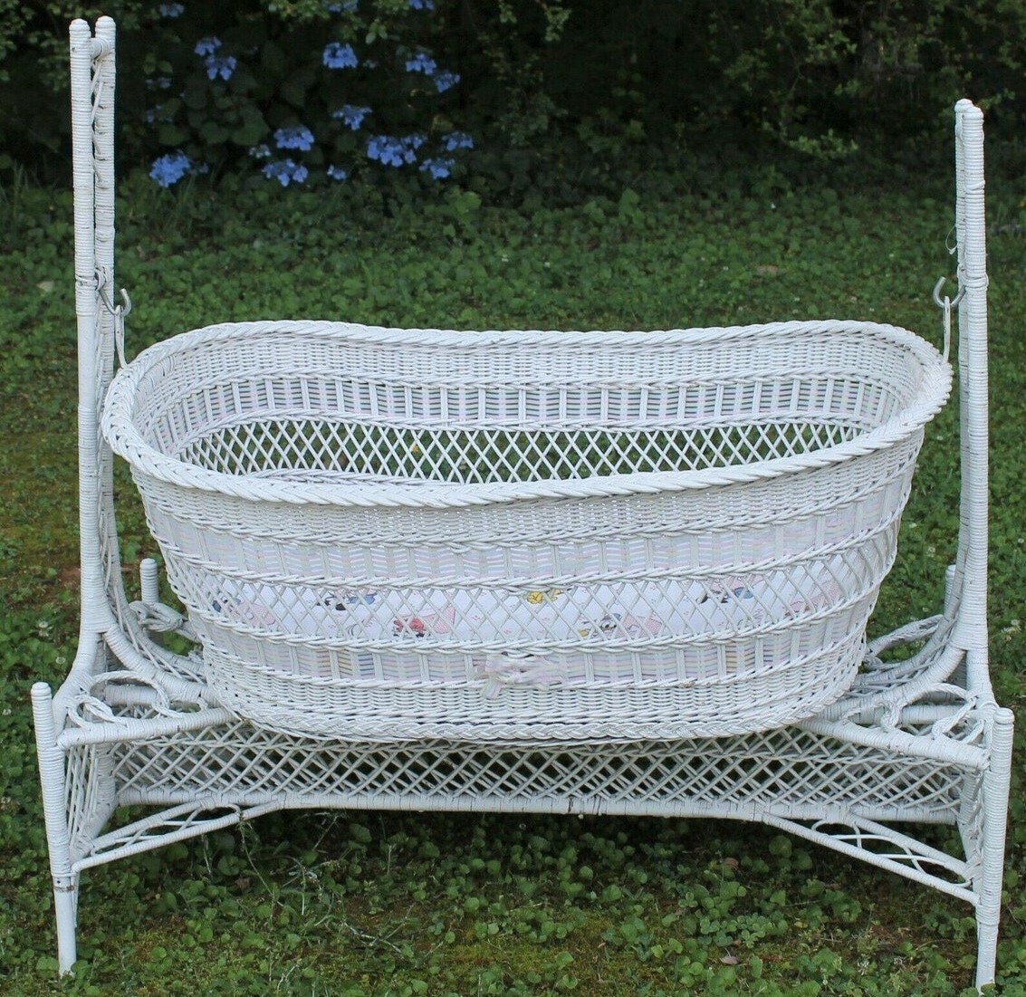 Antique Bassinet Basket on Rocking Cradle